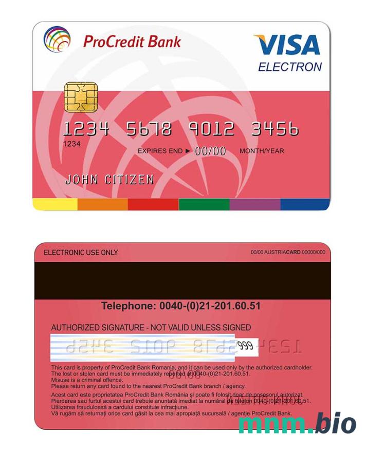 Romania Procredit bank visa electron karta przykład w formacie PSD